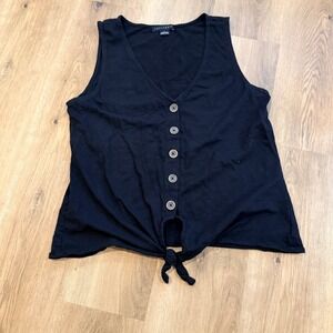 SANCTUARY‎ Black V Neck Sleeveless Button Tie Front Tank Top Womens Size L